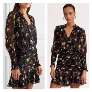 Veronica Beard Armeria SILK Black Floral Long Sleeve Dress NWT